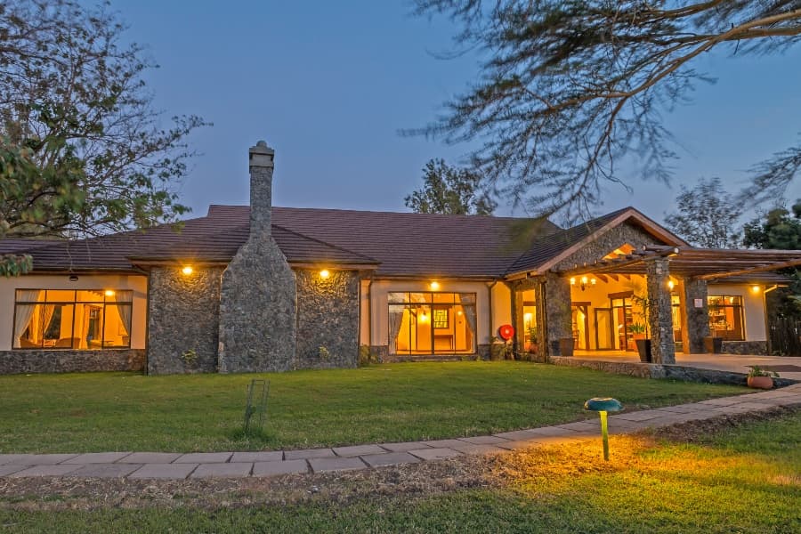 Giraffe with safari vehicle